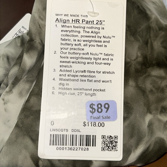 NWT Lululemon Align Pant 25" *Diamond Dye Light Sage Army Green Dark Olive Sz 0 - Picture 5 of 9
